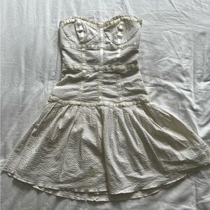 Vintage Betsey Johnson White Drop Waist Strapless Seersucker Dress 4